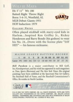 2003 Topps Gallery Hall of Fame - Artist's Proofs #1 Willie Mays Back
