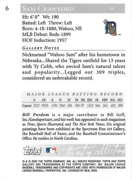2003 Topps Gallery Hall of Fame - Artist's Proofs #6 Sam Crawford Back