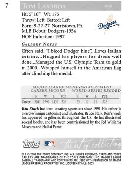 2003 Topps Gallery Hall of Fame - Artist's Proofs #7 Tommy Lasorda Back
