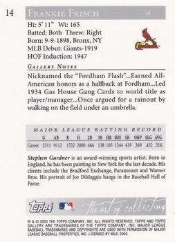 2003 Topps Gallery Hall of Fame - Artist's Proofs #14 Frankie Frisch Back