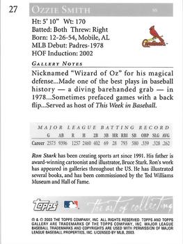 2003 Topps Gallery Hall of Fame - Artist's Proofs #27 Ozzie Smith Back