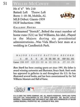 2003 Topps Gallery Hall of Fame - Artist's Proofs #51 Willie McCovey Back