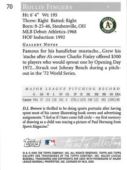 2003 Topps Gallery Hall of Fame - Artist's Proofs #70 Rollie Fingers Back