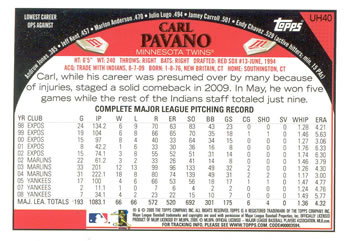 2009 Topps Updates & Highlights #UH40 Carl Pavano Back