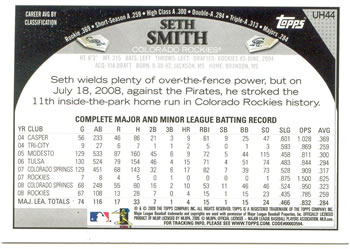2009 Topps Updates & Highlights #UH44 Seth Smith Back