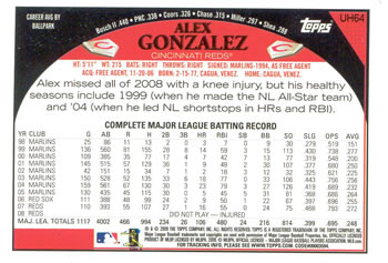 2009 Topps Updates & Highlights #UH64 Alex Gonzalez Back