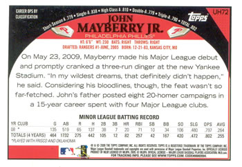 2009 Topps Updates & Highlights #UH72 John Mayberry Jr. Back