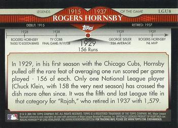 2009 Topps Updates & Highlights - Legends of the Game #LGU8 Rogers Hornsby Back