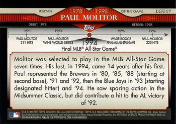 2009 Topps Updates & Highlights - Legends of the Game #LGU17 Paul Molitor Back