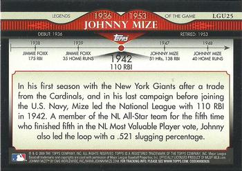 2009 Topps Updates & Highlights - Legends of the Game #LGU25 Johnny Mize Back