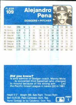 1984 Fleer #109 Alejandro Pena Back