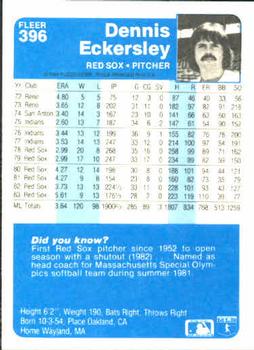 1984 Fleer #396 Dennis Eckersley Back
