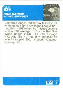 1984 Fleer #629 Rod Carew Back