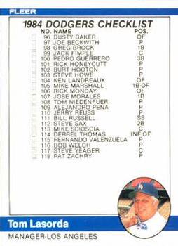 1984 Fleer #651 Checklist: Dodgers / A's Front