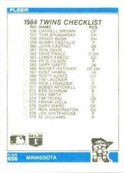 1984 Fleer #656 Checklist: Astros / Twins Back