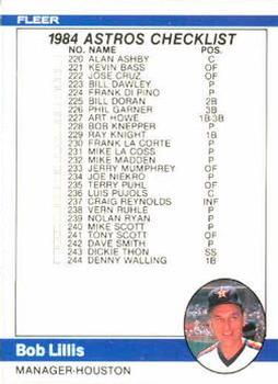 1984 Fleer #656 Checklist: Astros / Twins Front