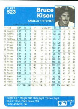 1984 Fleer #523 Bruce Kison Back