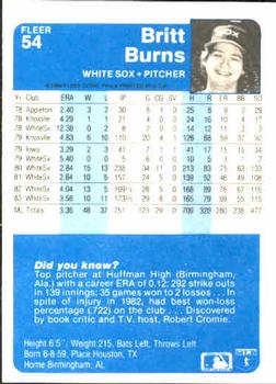 1984 Fleer #54 Britt Burns Back