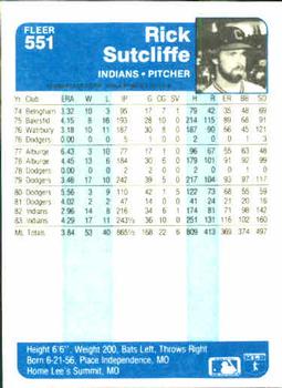 1984 Fleer #551 Rick Sutcliffe Back