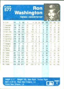 1984 Fleer #577 Ron Washington Back