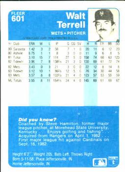 1984 Fleer #601 Walt Terrell Back
