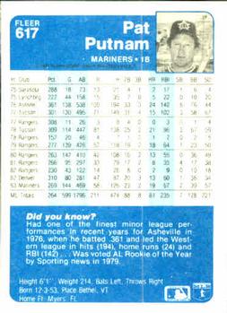 1984 Fleer #617 Pat Putnam Back