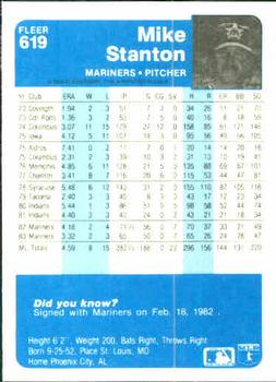 1984 Fleer #619 Mike Stanton Back