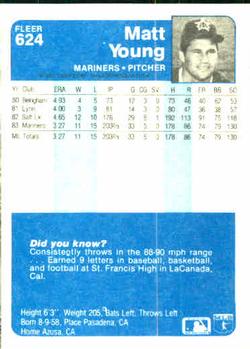 1984 Fleer #624 Matt Young Back