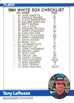 1984 Fleer #649 Checklist: White Sox / Red Sox Front