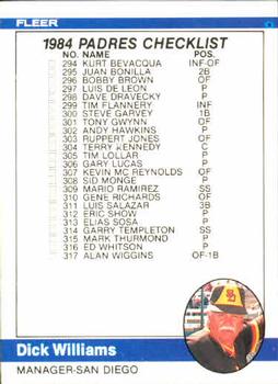 1984 Fleer #659 Checklist: Padres / Special Cards Front