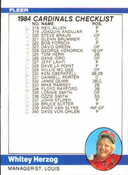 1984 Fleer #660 Checklist: Cardinals / Teams Front