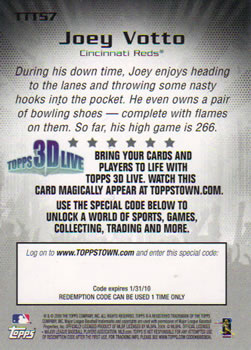 2009 Topps Updates & Highlights - Ticket to ToppsTown #TTT57 Joey Votto Back