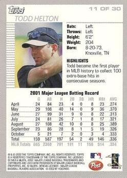 2002 Topps Post Cereal #11 Todd Helton Back