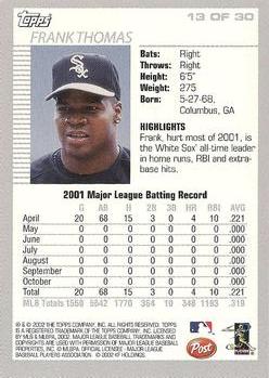 2002 Topps Post Cereal #13 Frank Thomas Back