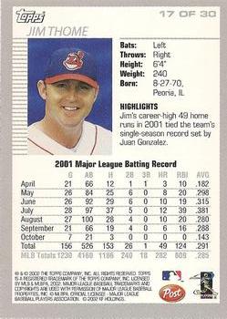 2002 Topps Post Cereal #17 Jim Thome Back
