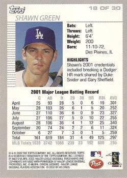 2002 Topps Post Cereal #18 Shawn Green Back