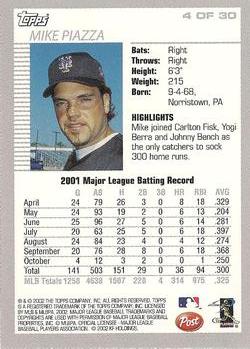 2002 Topps Post Cereal #4 Mike Piazza Back