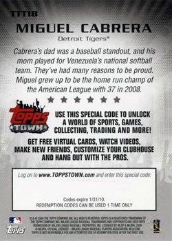2009 Topps - Ticket to ToppsTown #TTT18 Miguel Cabrera Back