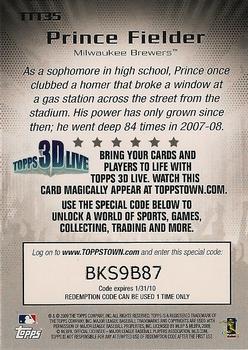 2009 Topps - Ticket to ToppsTown #TTT35 Prince Fielder Back
