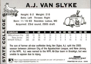2006 Grandstand State College Spikes #NNO A.J. Van Slyke Back