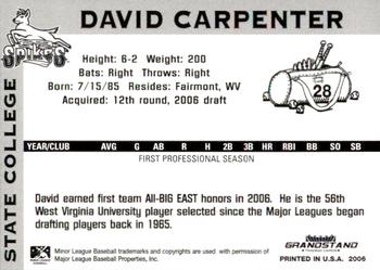 2006 Grandstand State College Spikes #NNO David Carpenter Back