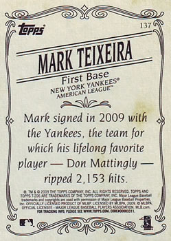 2009 Topps 206 #137 Mark Teixeira Back