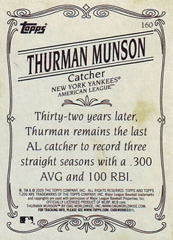 2009 Topps 206 #160 Thurman Munson Back