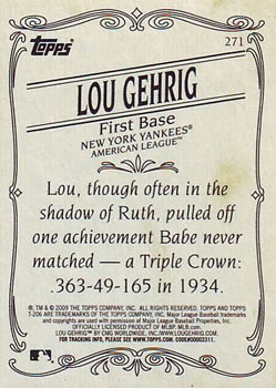 2009 Topps 206 #271 Lou Gehrig Back