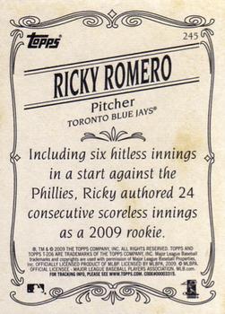2009 Topps 206 #245 Ricky Romero Back