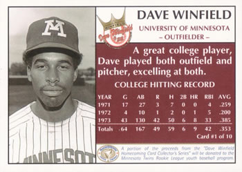 1993 Rainbow Foods Dave Winfield #1 Dave Winfield Back