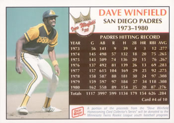 1993 Rainbow Foods Dave Winfield #4 Dave Winfield Back