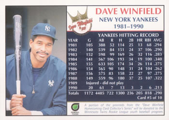 1993 Rainbow Foods Dave Winfield #5 Dave Winfield Back