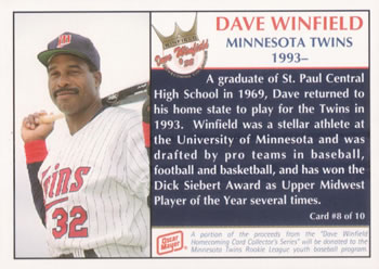 1993 Rainbow Foods Dave Winfield #8 Dave Winfield Back