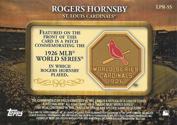 2009 Topps - Legends Commemorative Patch #LPR-55 Rogers Hornsby / 1926 World Series Back